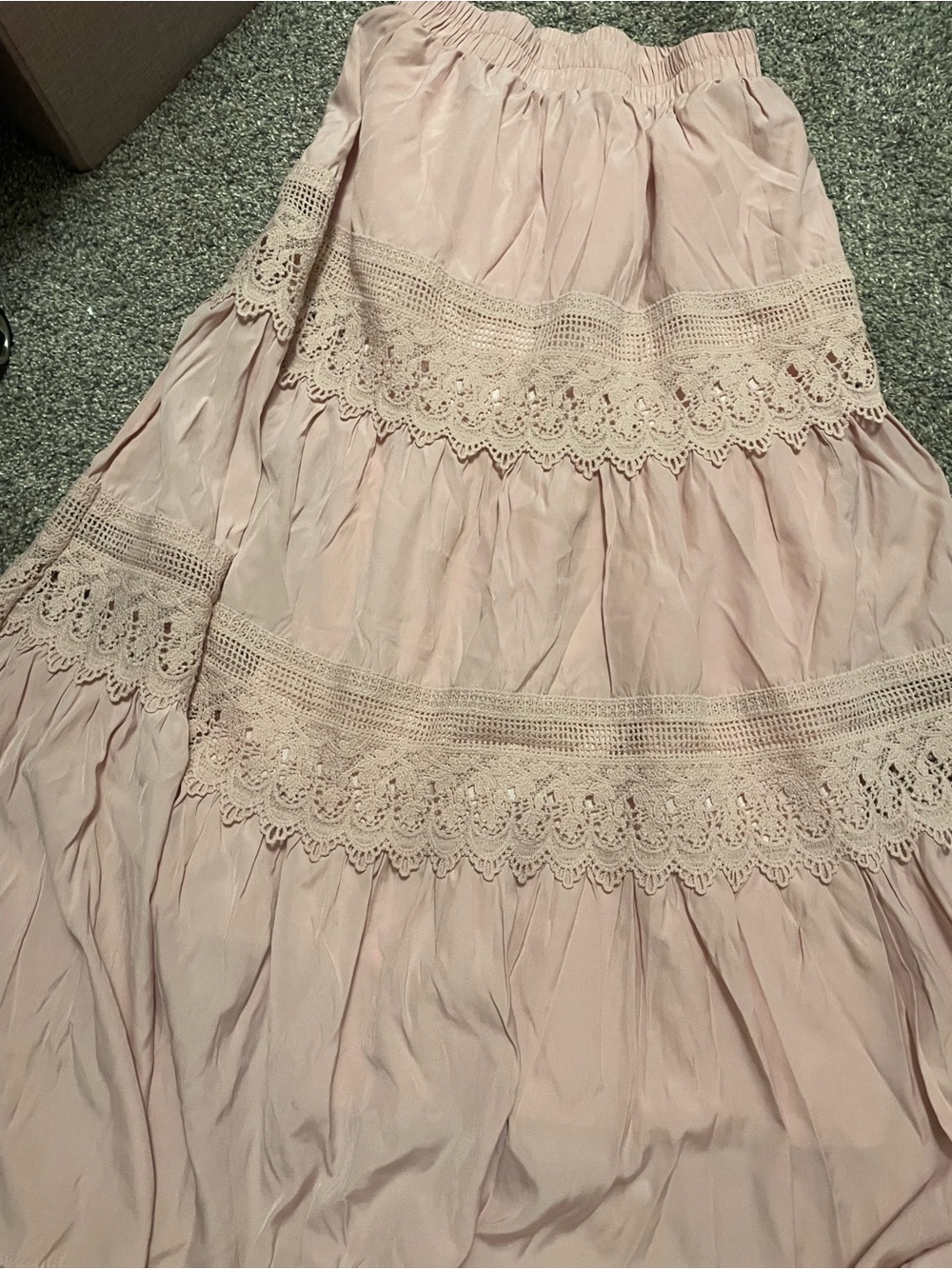Women’s Boho Lace Trim Maxi skirt- Blush Pink